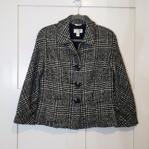 Talbots Alpaca Wool Blend Blazer Jacket Black & White Plaid Tweed Size 1…